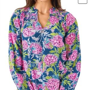 Lilly Pulitzer Navy Top with Pink Floral Print